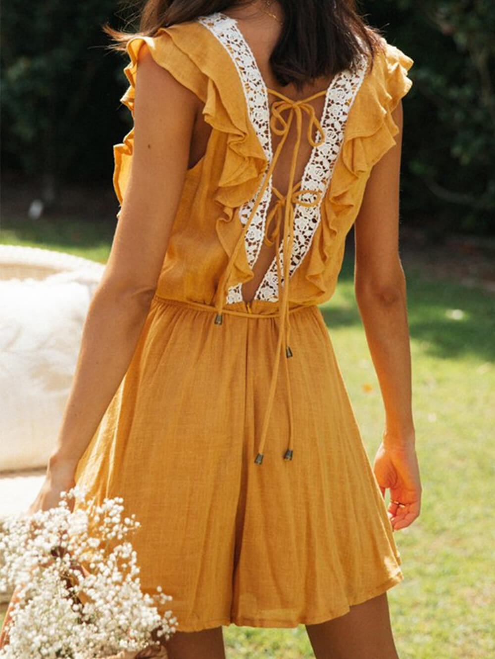 Tuta patchwork in kant met vierkante kraag