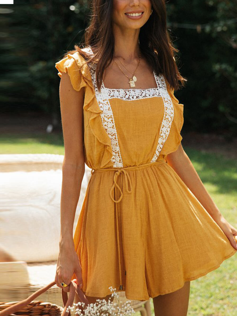 Tuta patchwork in kant met vierkante kraag