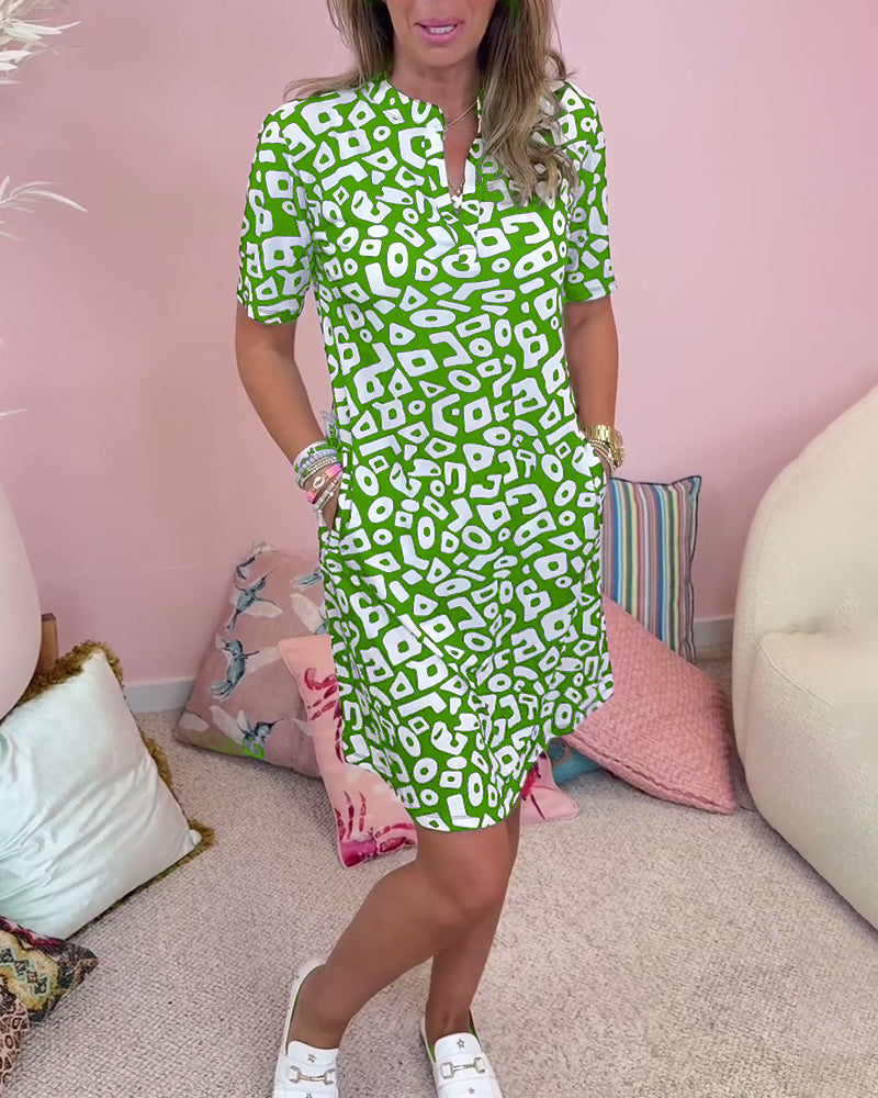 MALIA | Casual Zomerjurk met Ronde Hals en Originele Gedrukte Zakken