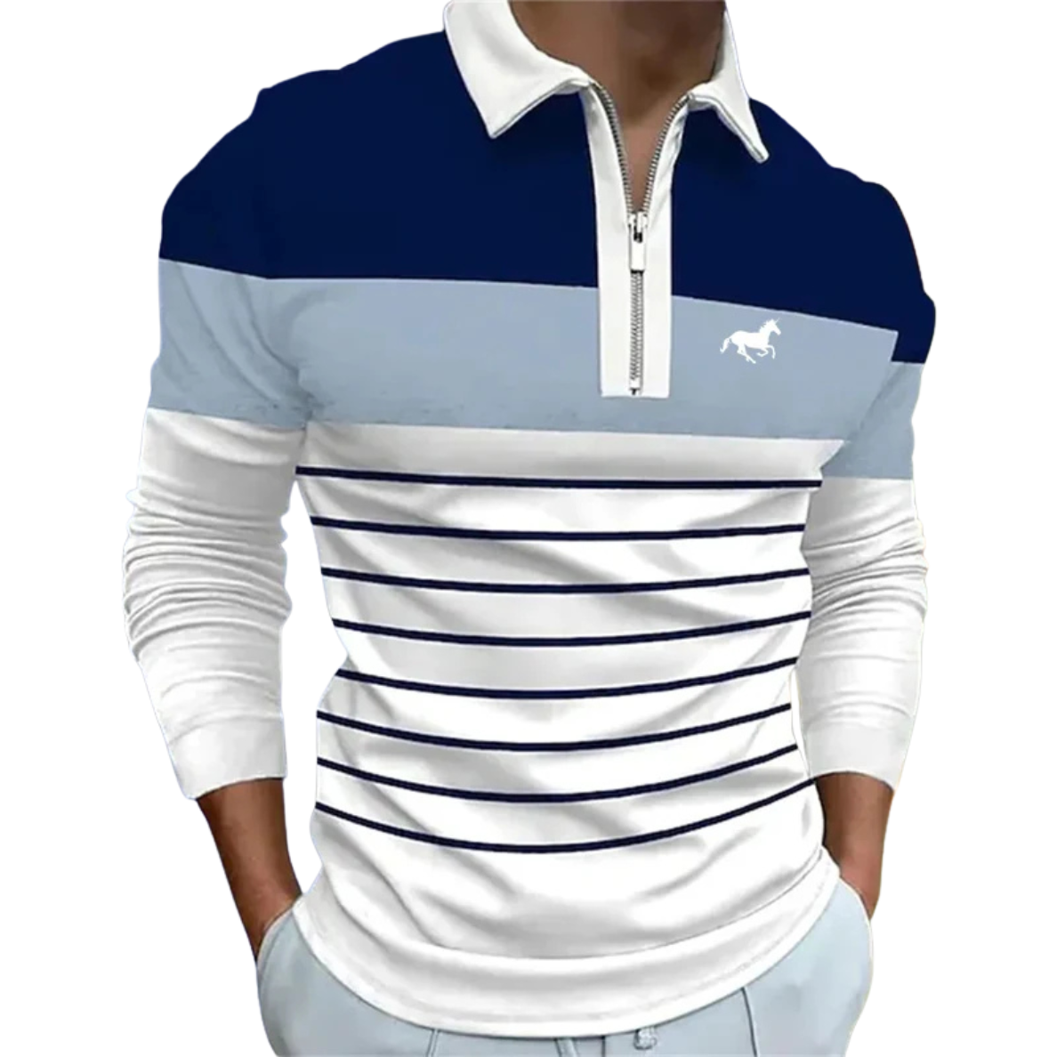 MARCEL | LUXE GESTREEPTE ZIP-POLO VOOR HEREN