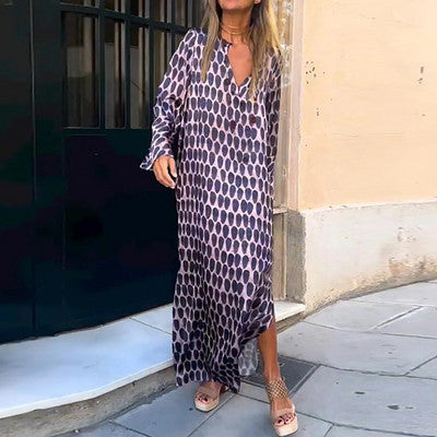 GABRIELLA | Lange Jurk met Geometrische Print en Elegante Snit voor Elke Gelegenheid
