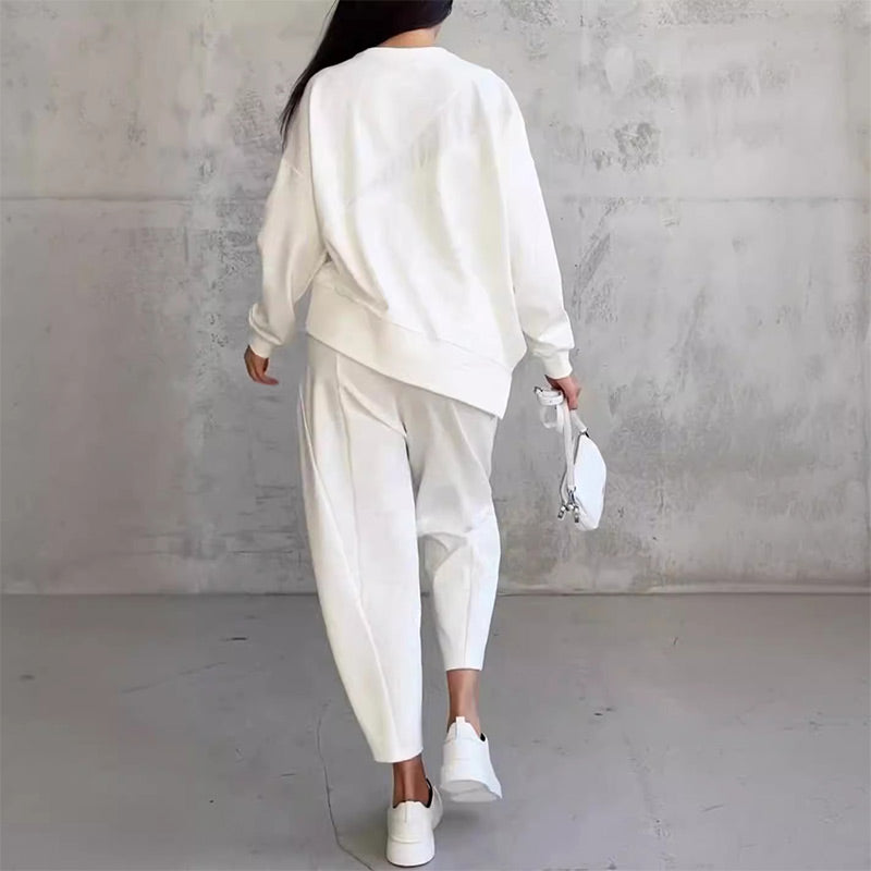 Serenia™ | Damesblouse met lange mouwen en asymmetrische zoom + bijpassende broekset 👗✨