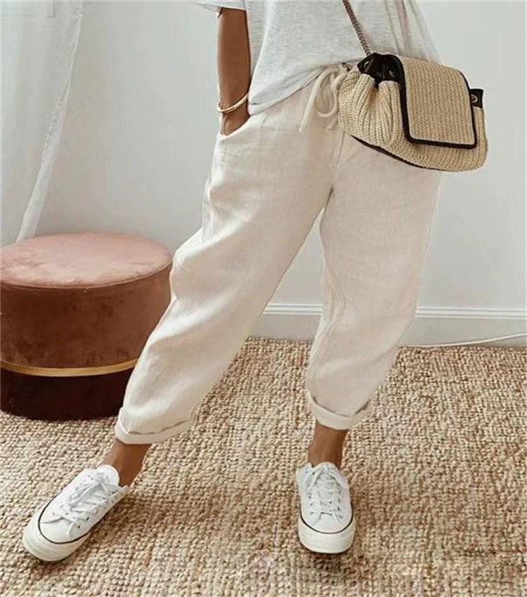 Sofie – Ademende Linnen Pantalon, Casual en Stijlvol (Beige)