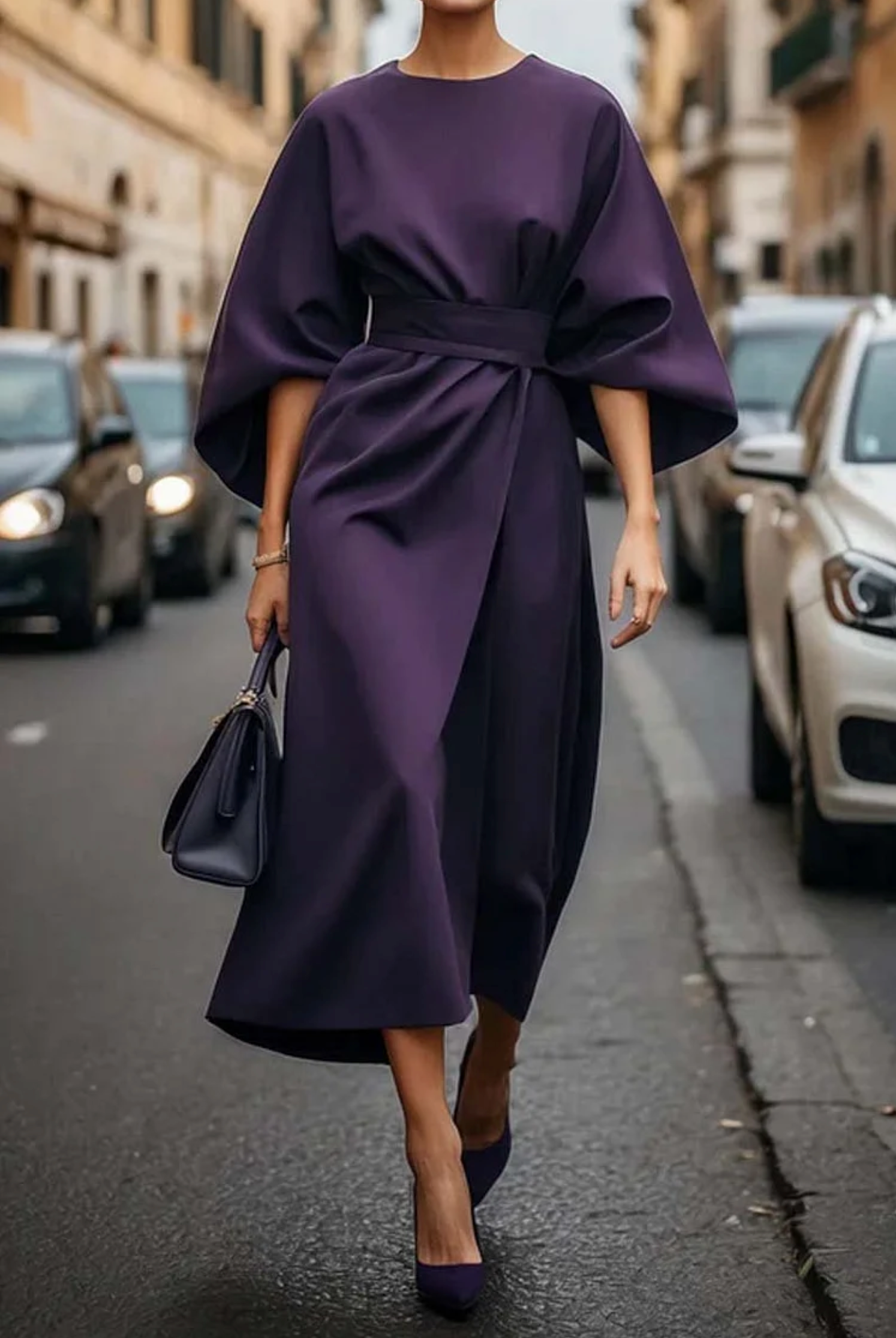 Sonia | Elegante Jurk met Lanternmouwen en Tailleband