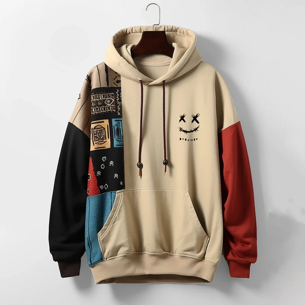 Axel | Urban patchwork hoodie met statement-look en relaxte pasvorm voor elke dag