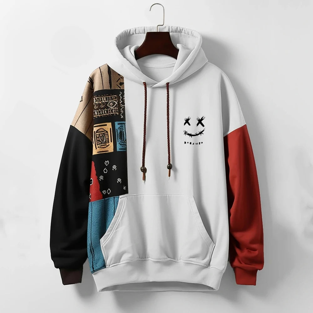 Axel | Urban patchwork hoodie met statement-look en relaxte pasvorm voor elke dag