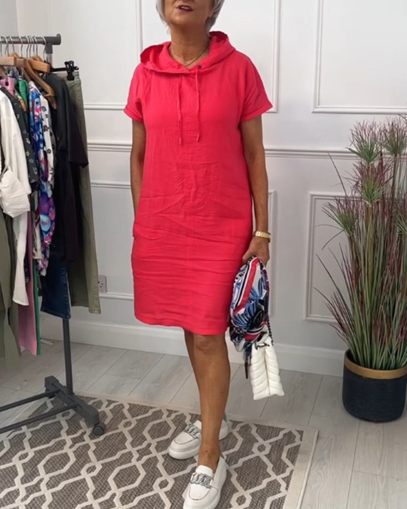 INES | Casual Jurk met Kap en Korte Mouwen Perfect voor de Zomer