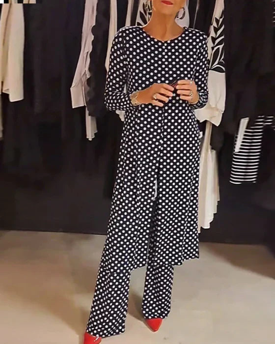 LILIANA | Compleet Twee Stukken met Stippenprint voor Ontspannen Elegantie en Veelzijdige Zomerse Looks