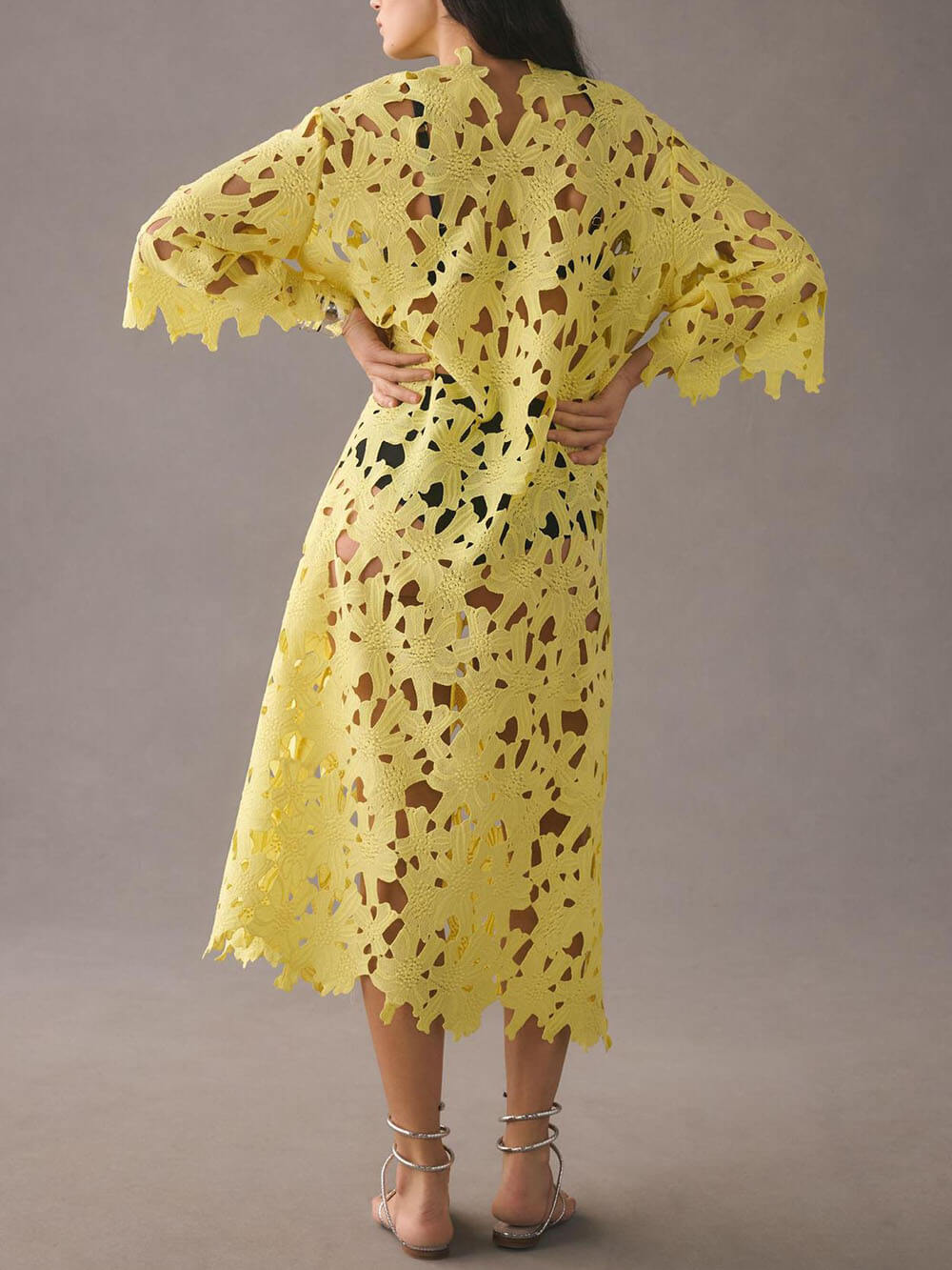 Midi strandjurk met kanten wikkel