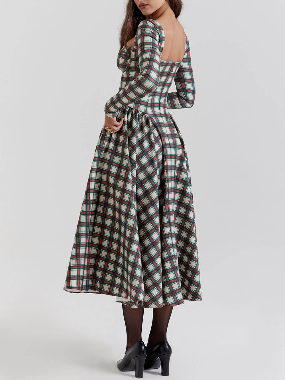 Rode tartan midi corset jurk