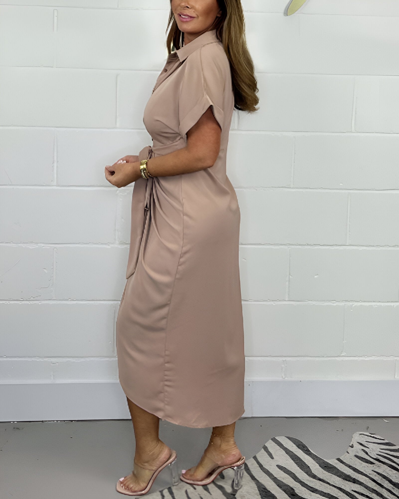 CARLA | Chemisier Jurk met Strik en Aangerimpelde Zoom voor Dagelijkse Elegantie