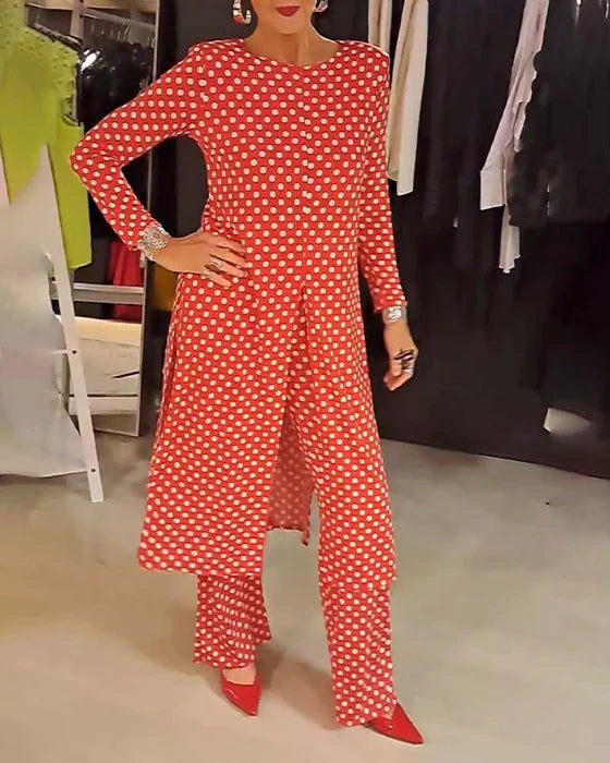 LILIANA | Compleet Twee Stukken met Stippenprint voor Ontspannen Elegantie en Veelzijdige Zomerse Looks