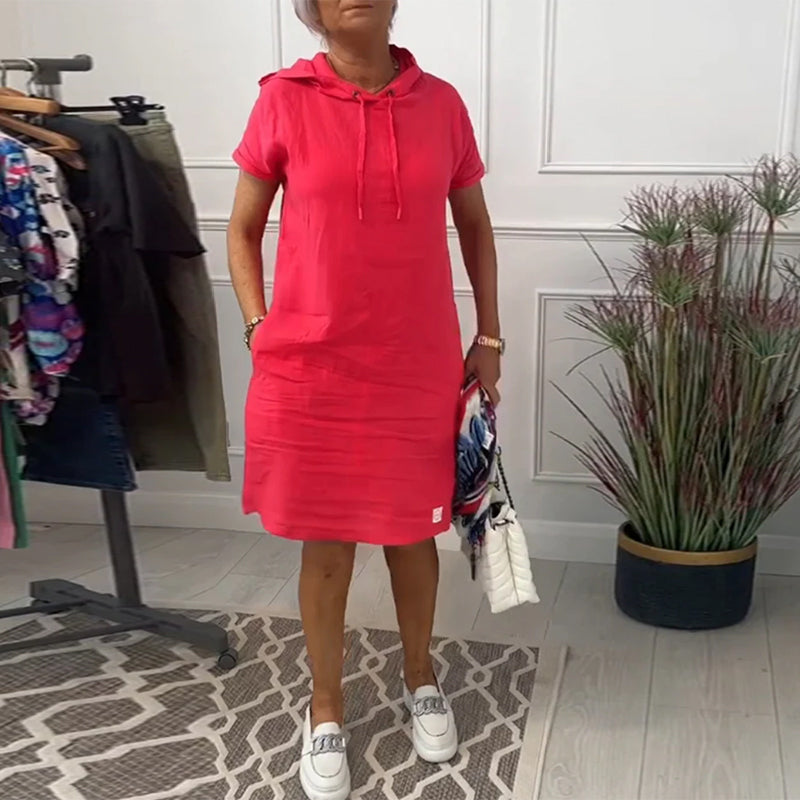 INES | Casual Jurk met Kap en Korte Mouwen Perfect voor de Zomer