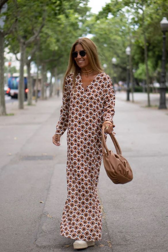 GABRIELLA | Lange Jurk met Geometrische Print en Elegante Snit voor Elke Gelegenheid