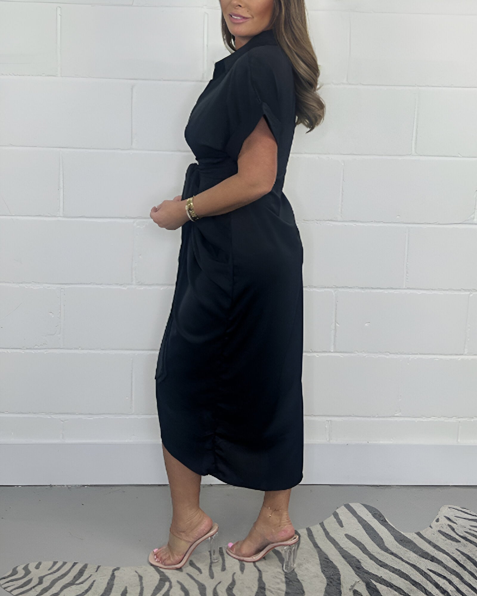 CARLA | Chemisier Jurk met Strik en Aangerimpelde Zoom voor Dagelijkse Elegantie