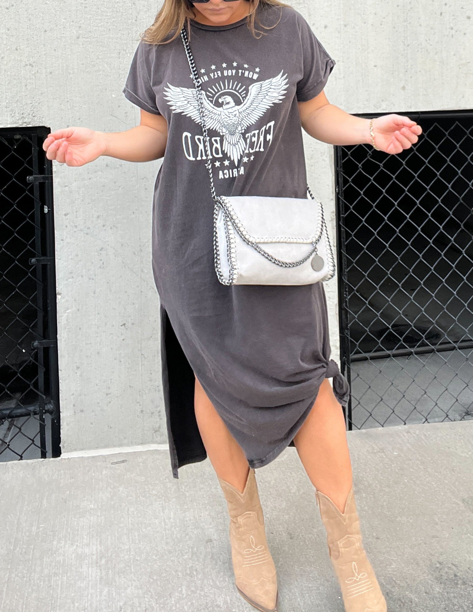 Midi-jurk met vogelprint