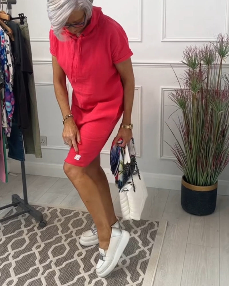 INES | Casual Jurk met Kap en Korte Mouwen Perfect voor de Zomer