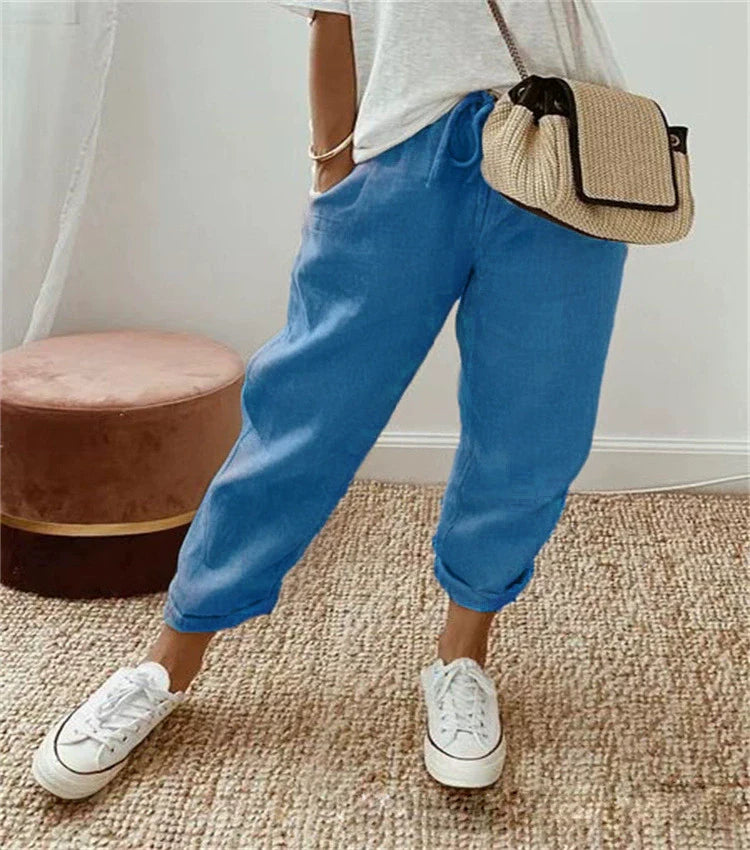 Sofie – Ademende Linnen Pantalon, Casual en Stijlvol (Blauw)