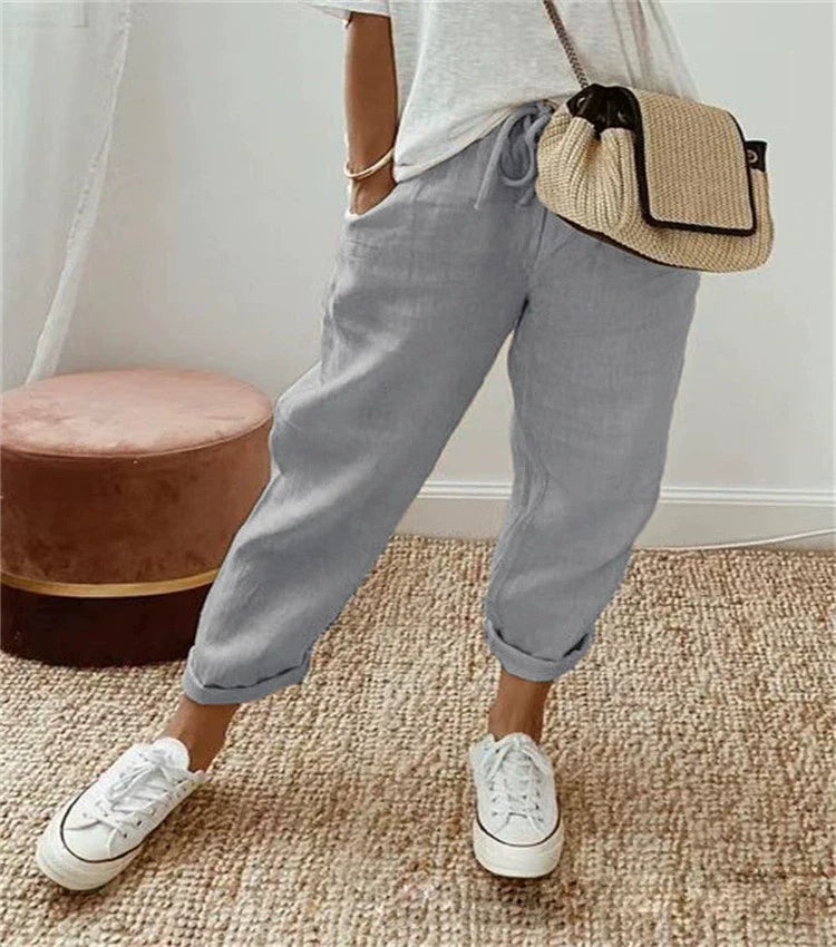 Sofie – Ademende Linnen Pantalon, Casual en Stijlvol (Lichtgrijs)