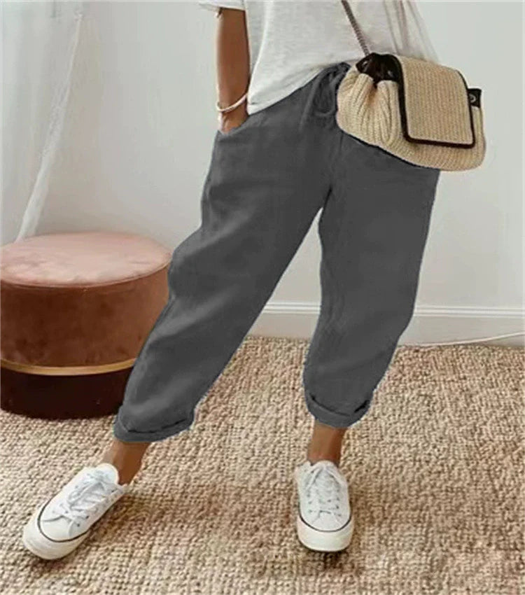 Sofie – Ademende Linnen Pantalon, Casual en Stijlvol (Grijs)