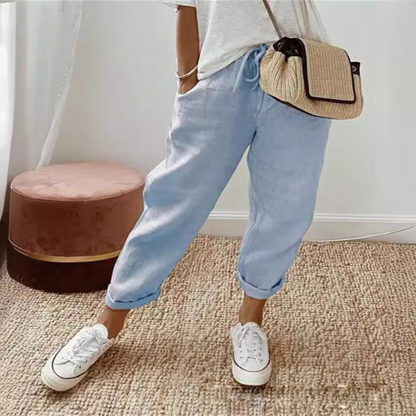 Sofie – Ademende Linnen Pantalon, Casual en Stijlvol (Lichtblauw)