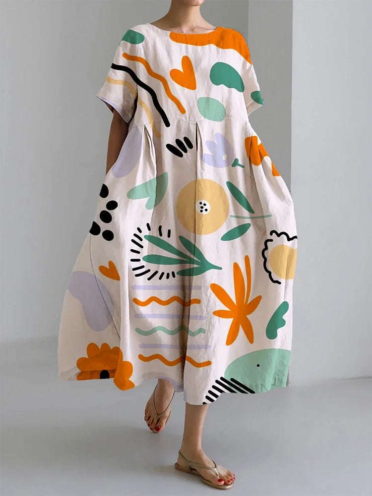 MILENA | Lange Kleurige Jurk met Licht Comfort en Artistieke Print voor Unieke Zomerse Stijl