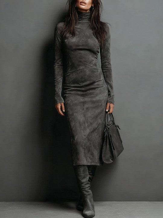 Lorena | Lange midi jurk bruin