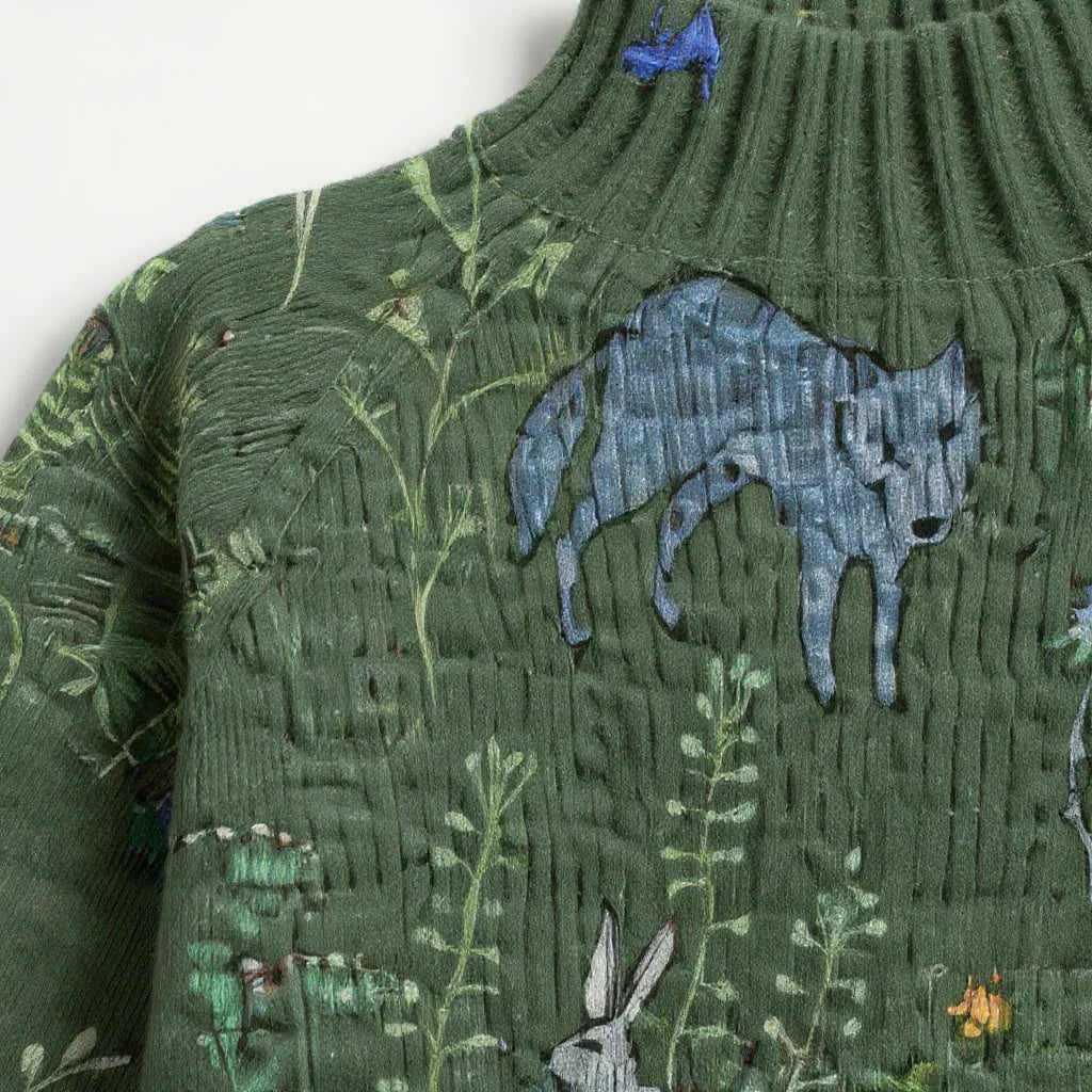 Hana | Mijn Gebreide Trui met Bos geïnspireerde Print
