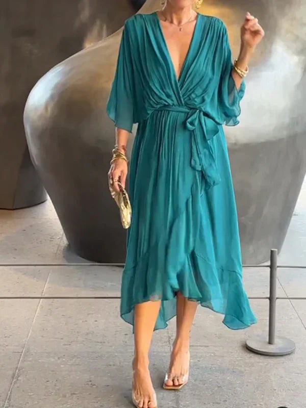 GINEVRA | Lange Elegante Jurk met Vrouwelijke Halslijn